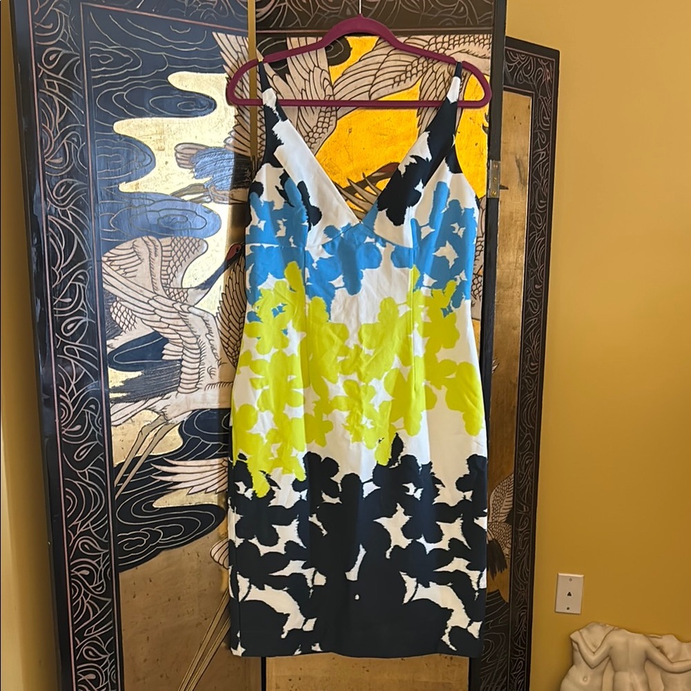 Milly Blue Lime Black White Floral Midi Dress